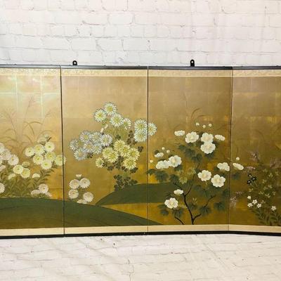 GRLE359 Original Four Panel Hand Painted Screen	Beautiful detailed screen is36' x 70'. Â The subject is. Mums & Autumn Flowers. By...
