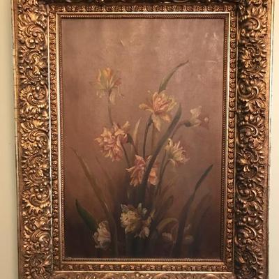 Antique painting with gold gilt frame $250