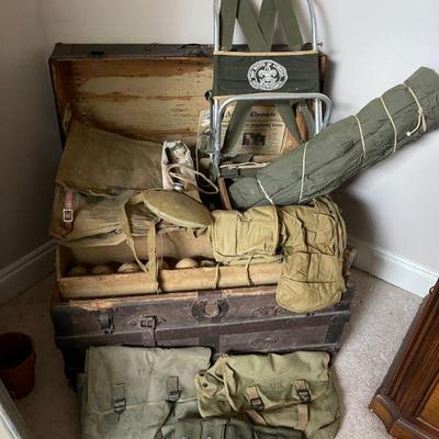Trunk full of WW2 and boy scouts items 