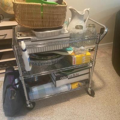 Metal shelving cart.