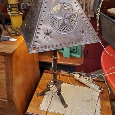 table lamp punched tin shade 