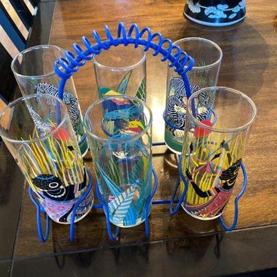 Whimsical Long Island Tea glasses & Caddy