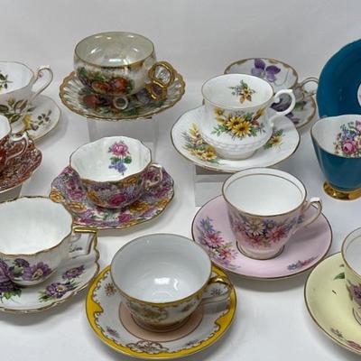 Tea Party! 11 Cups & Saucers- English, Occupied Japan