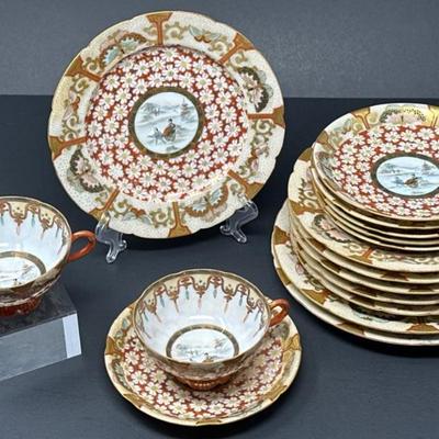 Japanese (Kutani?) Delicate China Plates, Cups & Saucers- 15pc