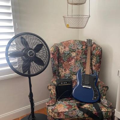 Floral chair and fan 
