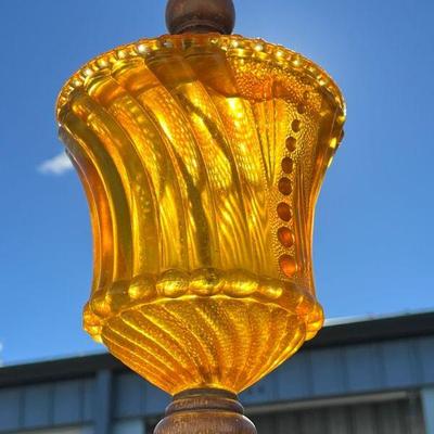 Hobnail Amber Glass Floor Lamp With Decorative Shade
