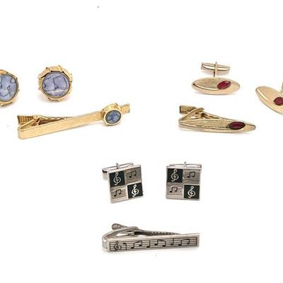 (3) Sets Of Matching Cuff Links & Tie Clips
