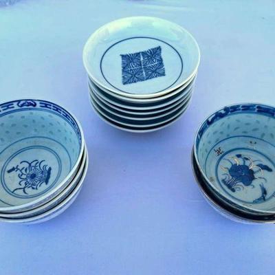 Small Blue & White Pottery Bowls
