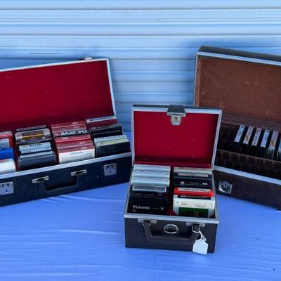 8-Tracks & Cassette Tapes In (3) Vintage Carrying Cases
