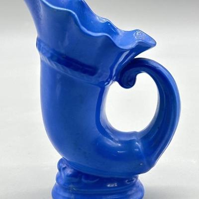Fenton Periwinkle Blue Slag Glass Cornucopia Vase