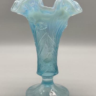 Fenton Art Glass Light Blue Trumpet Vase, Marked