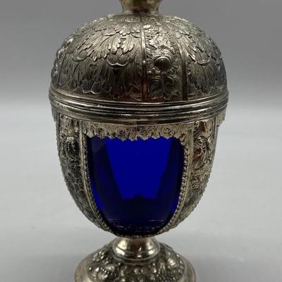 FabergÃ© Style Cobalt Blue & Metal Egg Trinket Box