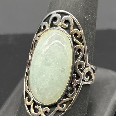 925 Silver & Nephrite Jade Ring, Size 9.75