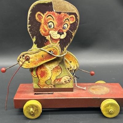 Vintage Fisher Price Leo the Lion Drummer Pull Toy