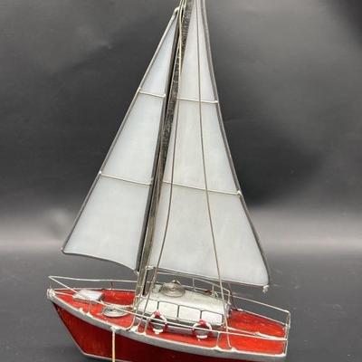 Stained Glass Red & White Sailboat Model