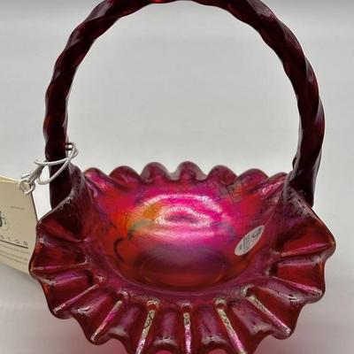 Vintage Fenton Art Glass Amberina Basket, Marked
