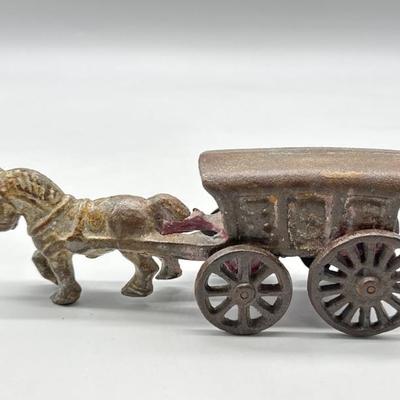 Antique Cast Iron 1 Horse Drawn Mail Wagon