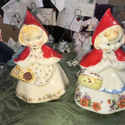 One vintage and one repro Little Red Riding Hood cookie jars