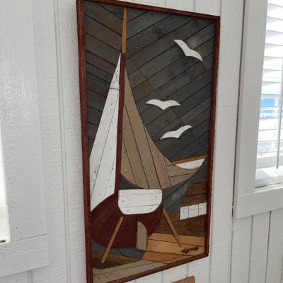 Americana Folk / Lath Art Sailboat Carving by Theodore Degroot 