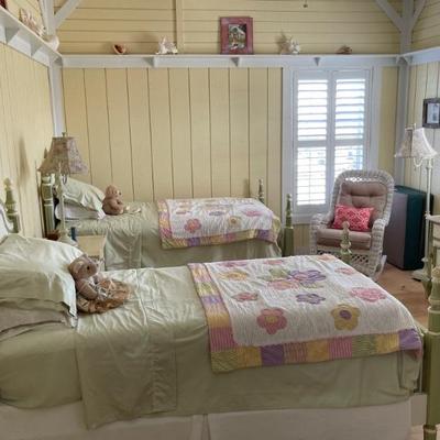 Twin Beds w/ Floral Headboards & Footboards