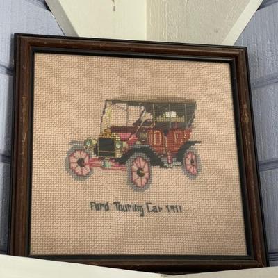 Framed Needlepoint of 1911 Ford Touring Car