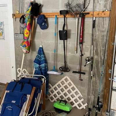 Outdoor Items; Fishing Poles, Metal Detector, Beach Umbrellas, Beach Chairs, Etc