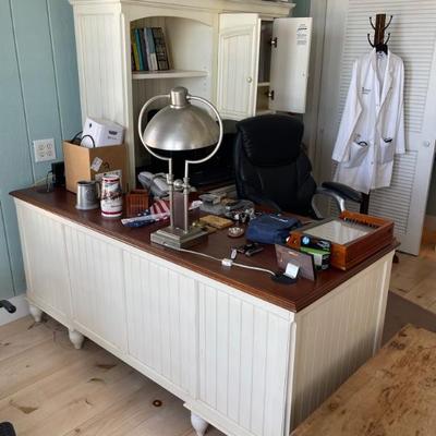 Office desk w/ attached shelves and cabinet 