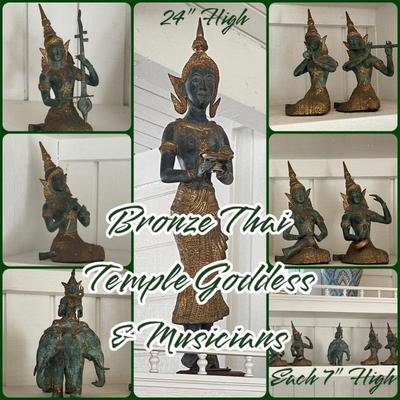 Bronze Thai Temple Goddess & Musicians