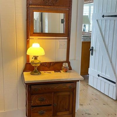 Antique Wash Stand w/ Adjustable Mirror & Marble Top