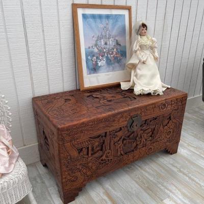 Chinese Hand-Carved Wedding / Dowry Chest made of Camphor Wood