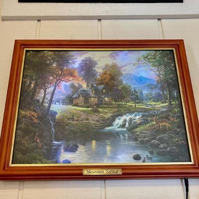 Illuminated Thomas Kinkade â€œMountain Retreatâ€ Canvas by Bradford Exchange w/ COA on back 