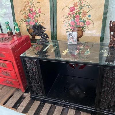 Fabulous relief Oriental TV Stand with build in speakers!  