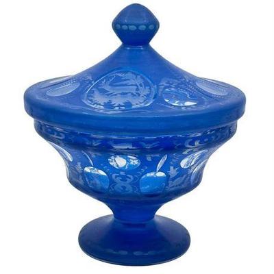 Blue cut to Crytsal covered candy dish