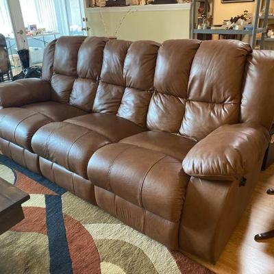 Camel color leather reclining couch