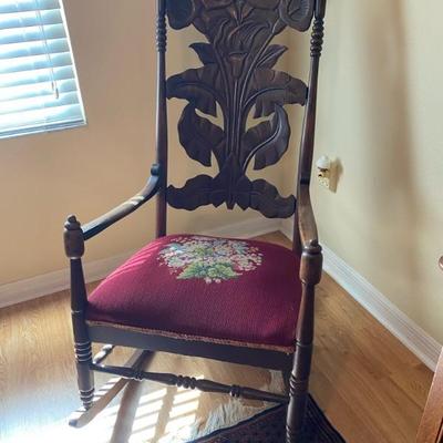 Beautiful antique Lily carved rocker