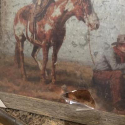 tin framed western print