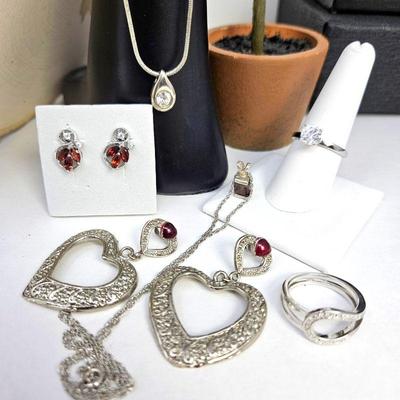  Lot of Assorted Silver Tone Fashion Jewelry - Rings, Earrings & Necklace