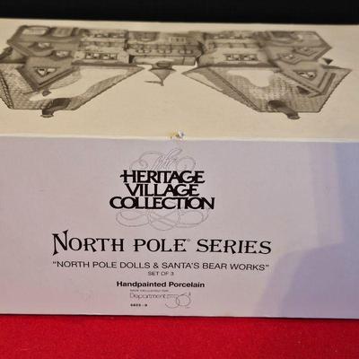 Lot #J 430 -Department 56 North Pole Dolls & Santa's Bear Works- 3pc set