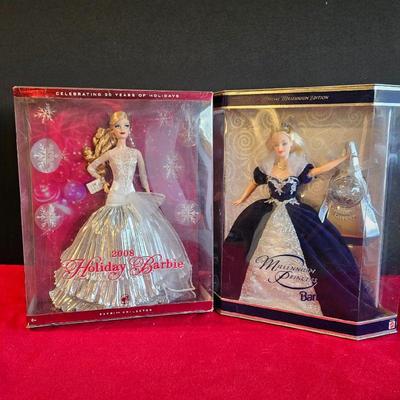 ViLot #SB 469 - Mattel 2008 Holiday Barbie L9643 & 2000 Millennium Barbie 24154 - In Original Boxes