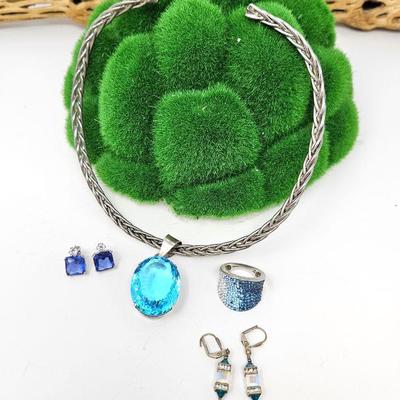  Lot of Sterling Silver and Blue Stones - Mix of Styles - Statement Pendant and Ring