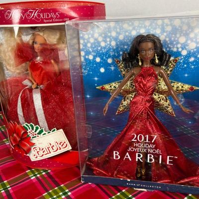Lot #SB 470 - Mattel 1988 Holiday Barbie #1703 in Box Plus 2017 Holiday Barbie Joyeux Noel in Red Gown # DYX40