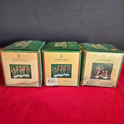 Three 12 Days Dickens Village Collection Sets- Department 56- 10 Pipers Piping, 5 Golden Rings