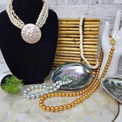 Assortment of Dressy Faux Pearl Necklaces in Gold, Pink and Silver Tones