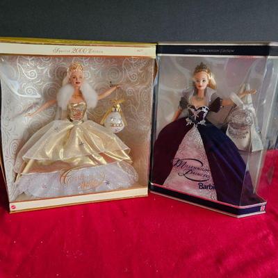 Lot #SB 474 - Mattel Holiday Barbies - Millennium 2000 Holiday Barbie Blue Gown #24154 & Special Ed. 2000 Barbie #28269