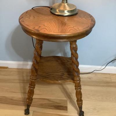 $56 ball & claw wooden table 28"H 18"diamter 18" from leg to leg 