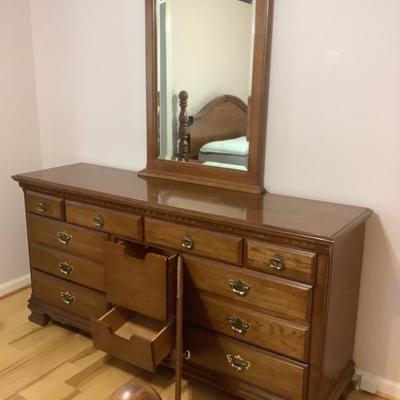 $250 Kincaid dresser with mirror 12 drawers, dresser-35"H 69"W 18"depth, mirror-37"L 45"H  **matches bed 