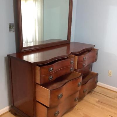 $250 Drexel wooden dove tail dresser with detachable mirror 35"H 65"L 20"depth-mirror 34"H 46"L
