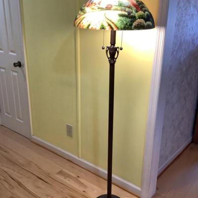 $48 floor lamp with decorated dome shade 62"H 18"diameter