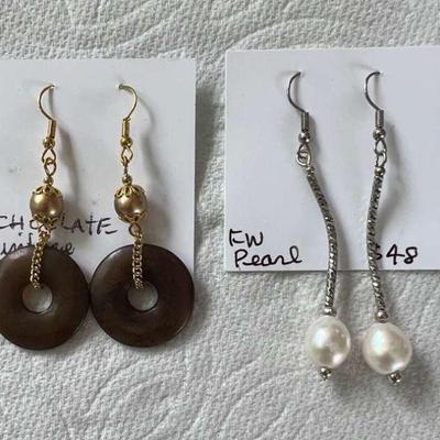 DDD158- Vintage Chocolate Jade & Freshwater Pearl Earrings By Myrna Lee