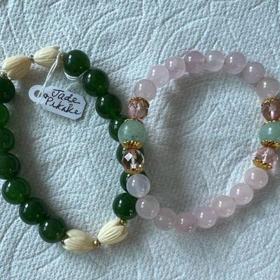 DDD113- Myrna Lee Chang Jade & Pink Quartz Bracelets